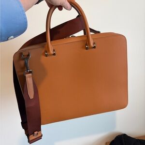 Men's Tan Leather Briefcase with Detachable Strap